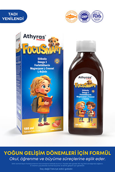 Athyras Pharma FocuSmart Balık Yağı Çocuk Şurubu 150 ml – Omega-3, Sitikolin,...