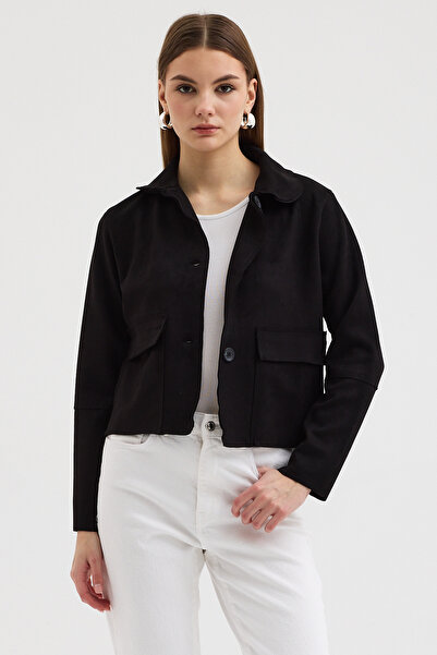 Lijuri Buttoned suede short basic coat 6176