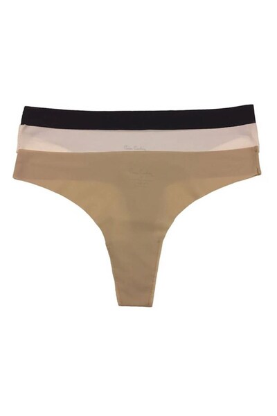 Pierre Cardin 2831 Lazer Kesim Üçlü Paket Thong Külot - Siyah-Beyaz-Ten
