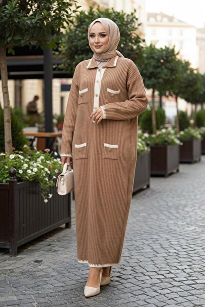 MACMODA Düğme Detaylı Garnili Triko Elbise