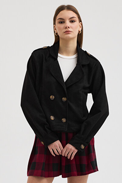 Lijuri Shirt collar short suede buttoned jacket 6175