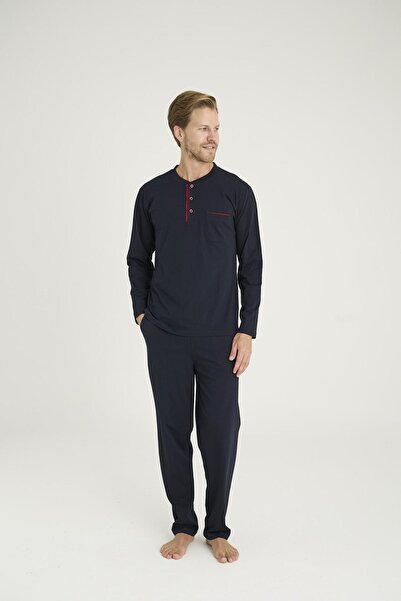 KLY 9111 Ανδρικό κοστούμι πιτζάμα με μακρυμάνικο γιακά, 100% βαμβάκι, μεγάλο ...