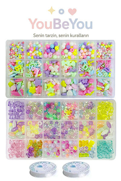 By MO Accessories Mega 2'li Kutuda Takı Yapma Seti Boncuk Hobi Seti Rengarenk...