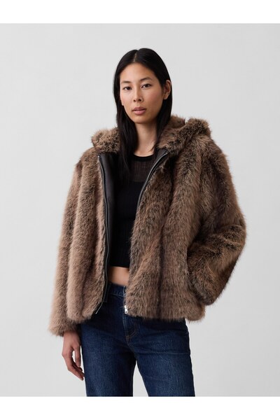 GAP Kadın Kahverengi Relaxed Fermuarlı Suni Kürk