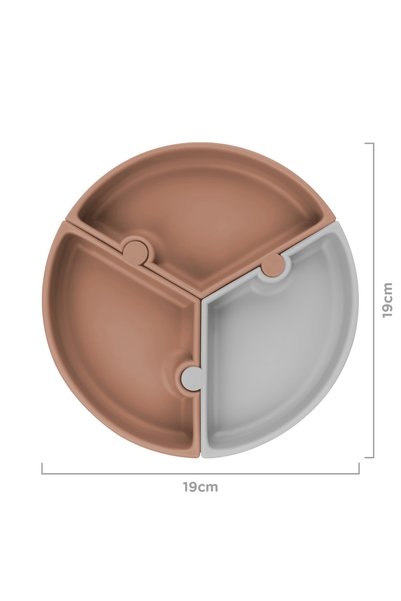 MinikOiOi - Silicone Puzzle Plate - Woody Brown/Powder Grey