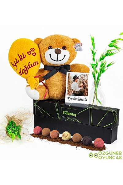 Pababo İyi Ki Doğdun Sarı Balonlu Ayıcık & Kutusu İle Çikolata & Polo Kart