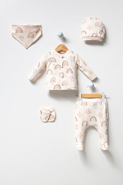 H HONEY BABY Unisex Bebek Gökkuşağı Desenli Natural 5li Hastane Çıkışı Zıbın ...