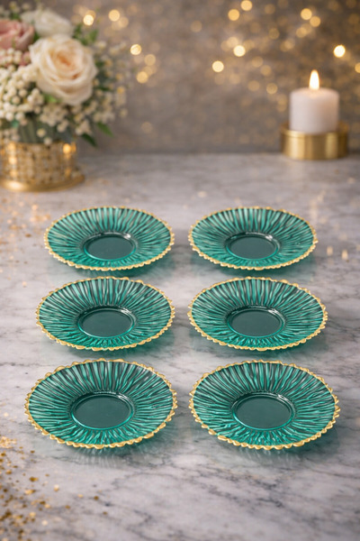 YzHome 6 قطع من أطباق الشاي الزجاجية المطلية بالكريستال بتصميم خاص ملون