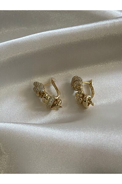 YILDIZ Salyangoz taşlı gold kadın sallantılı küpe