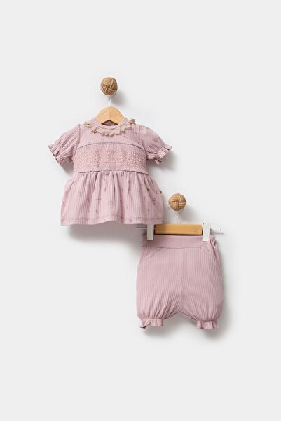 Bubbles 100% Organic Cotton Fabric Lace Collar Baby Girl Shorts Set of 2