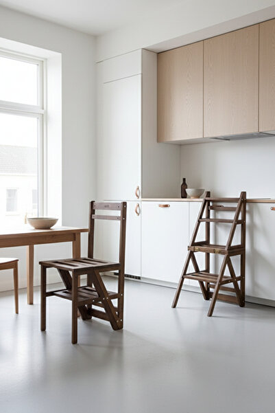 mutfy Ahşap 4 Basamak Merdiven - Portatif Demonte ve Ergonomik Ev Tipi Sandal...