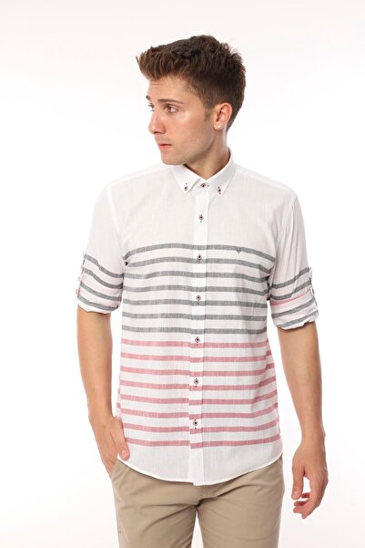 Fitmens Мъжка риза с дълъг ръкав, от лен, с панели, в подаръчна кутия, лесна ...