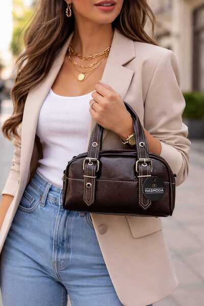 HAS MODA Women's Leather-Look Buckle Daily Hand and Shoulder Bag