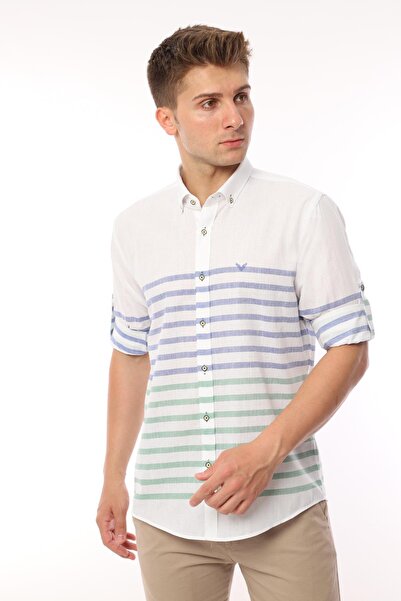 Fitmens قميص رجالي بقصة ضيقة وأكمام طويلة من الكتان مع علبة هدايا سهلة الكي F...