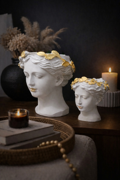 MN TİCARET Helen -Büyük Boy ve Orta Boy- 2li Büst/Saksılık Dekor Seti