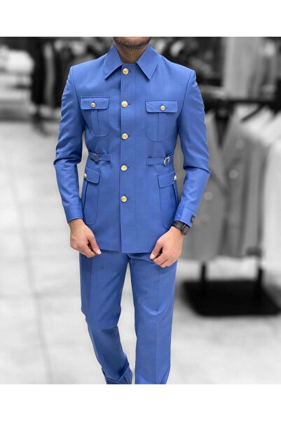 ilayda emir Custom Designed Men's Safari Blue Suit
