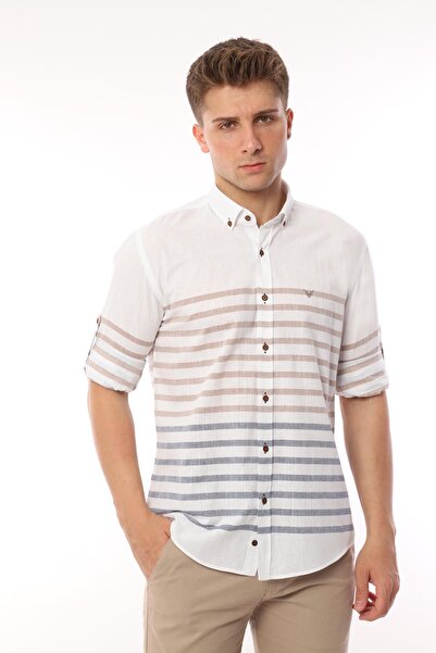 Fitmens Slim Fit Long Sleeve Panelled Linen Gift Boxed Easy Iron Men's Shirt ...