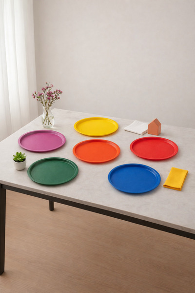 YzHome صينية تقديم العرض البلاستيكية الملونة لـ 6 أشخاص