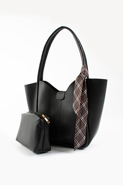 Judour Bags Geantă de umăr din piele moale cu detaliu eșarfă și cățeluș