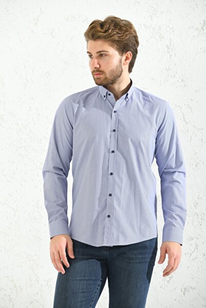 Fitmens Мъжка риза с дълъг ръкав, тясна кройка, карирана яка и копчета, в под...