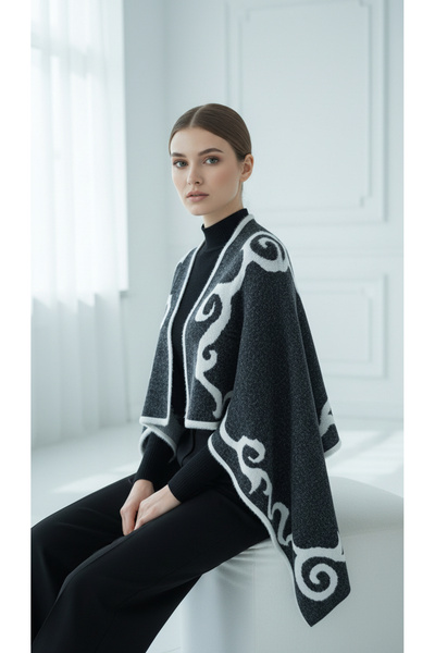 Uludağ Triko Γυναικείο μαύρο υφασμάτινο σάλι ώμου