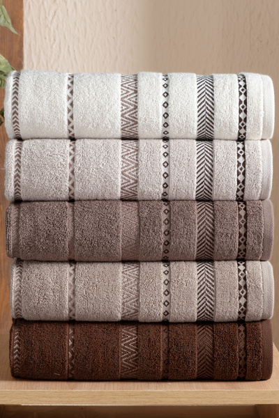 DNZGÜLCAN 5-Pack İzem Ethnic Pattern 100% Cotton Hand and Face Towel 50X90 cm...