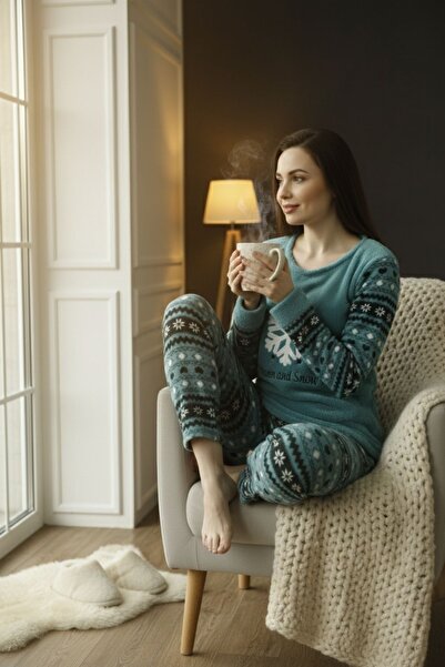 ROMEO LİFE Γυναικείες χειμερινές βελούδινες πιτζάμες φλις 8113