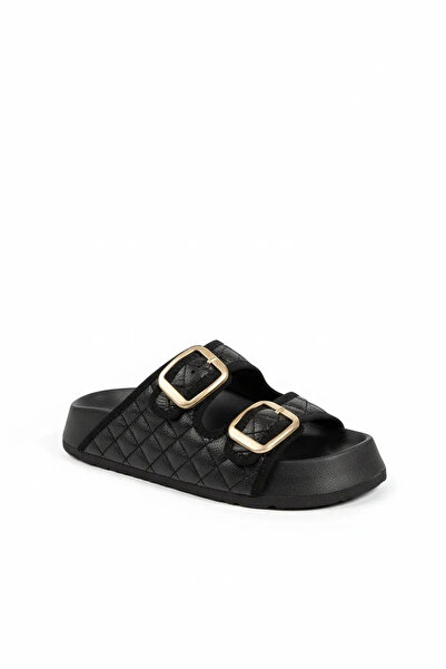 Sivarro Quilted Buckle Women's Home Outdoor Slippers – Black