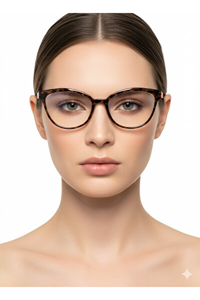 Angel Eyes Cat Eye Leopar Desenli Mavi Işık Korumalı Şeffaf Kadın Ekran Gözlüğü UV400 Korumalı