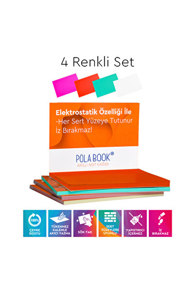 POLABOOK Elektrostatik Akıllı Not Kağıdı 7x10 cm 50 Sayfa - Yapışkansız Post-...