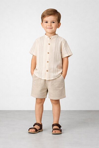 Chicsy Baby Tarz Gömlek Çizgi Desenli Belden Ayarlanabilir Kısa Kollu Şortlu ...