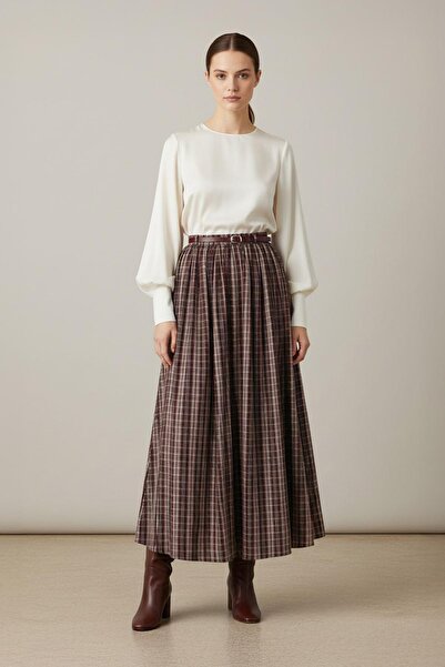 Soul Fusta în carouri pentru femei - 32418ETK - BURGUNDY