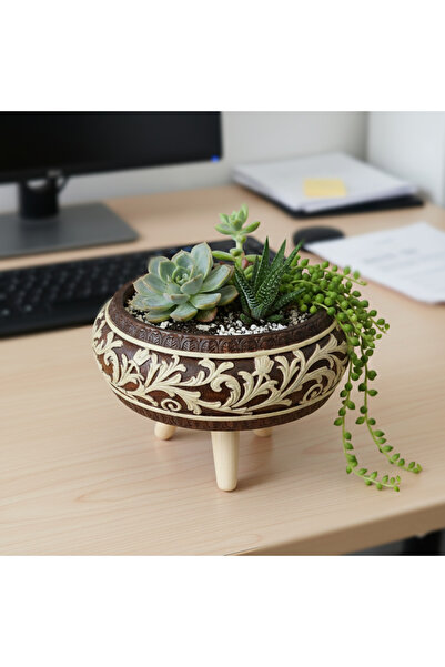 Gold Garden Beton Saksı Ayaklı Sukulent Bonzai Aranjman teraryum çiçek saksıs...