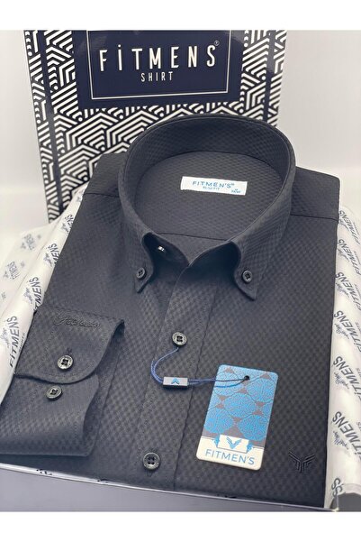 Fitmens Slim Fit Long Sleeve Diamond Pattern Sleeve Embroidered Collar Button...