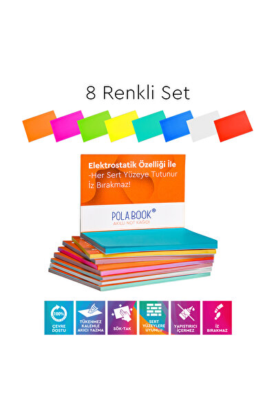 POLABOOK Elektrostatik Akıllı Not Kağıdı 7x10 cm 50 Sayfa – Yapışkansız Post-...