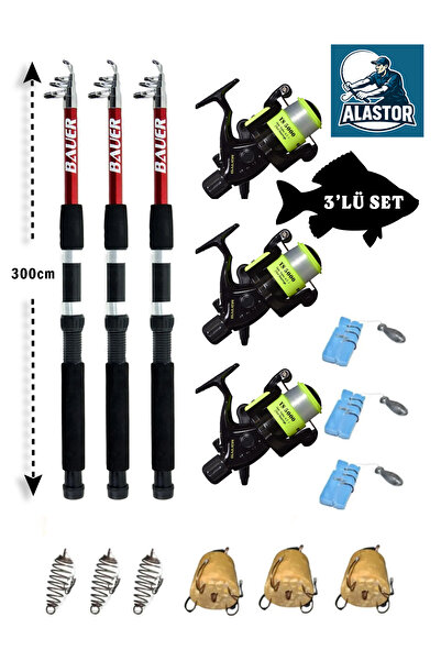 ALASTOR Sazan Hazır 3'lü Olta Takımı Hazır Göl Tatlı Su Olta Seti 3'erli Olta...