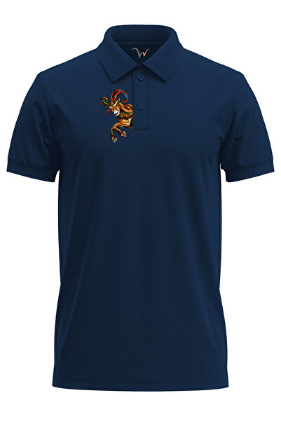 WİDİ Outdoor Style Mountain Goat Chest Printed Regular Fit 100% Cotton Polo N...