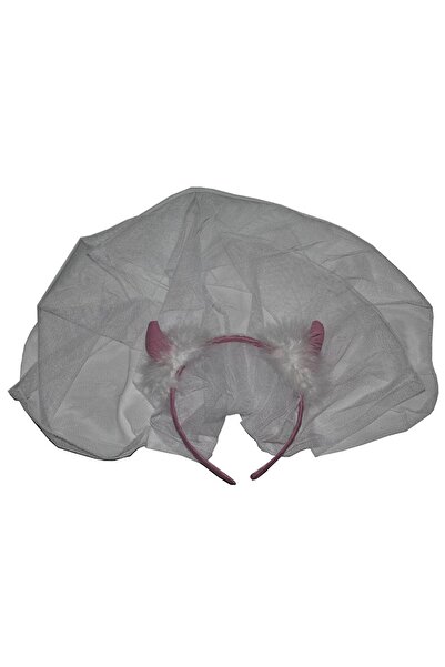 Pandoli Partidolu Beyaz Renk Şeytan Taçlı Parti Duvağı halloween