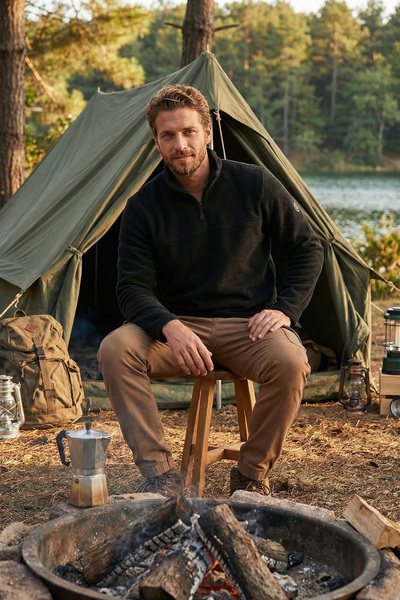 Buratti Slim Fit Half Zipper Soft Texture Fleece-Lined Cold-Proof Winter Flee...