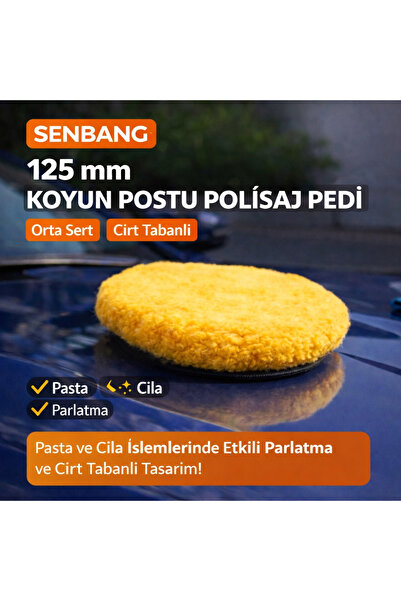 SENBANG Koyun Postu Polisaj Pedi 125 mm – Orta Sert Cırt Tabanlı Pasta Cila K...