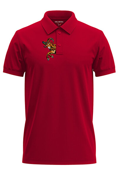 WİDİ Outdoor Style Mountain Goat Chest Printed Regular Fit 100% Cotton Polo N...