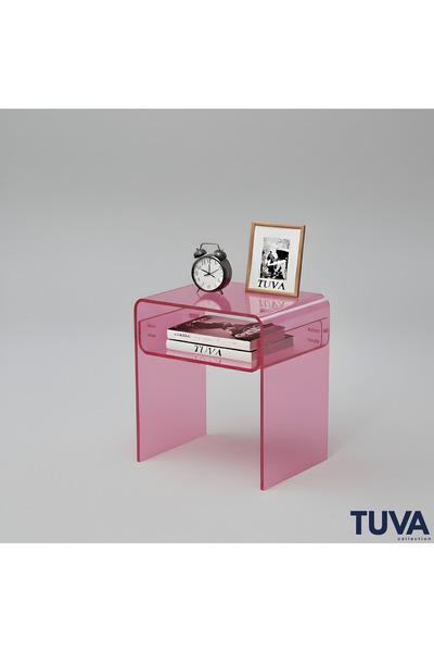 TUVA REKLAM Şeffaf Akrilik Pleksi Yeni Nesil Üst Raflı Komodin Yan Sehpa ( Ço...