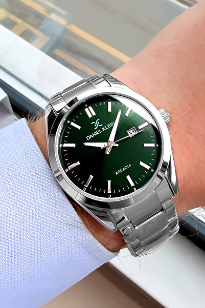 Daniel Klein هدية مميزة ساعة يد رجالية مقاومة للماء فضية اللون سوار فولاذي هد...