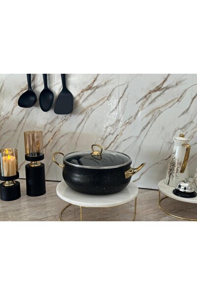 Protef 24 cm derin granit güveç tencere gold kulp siyah
