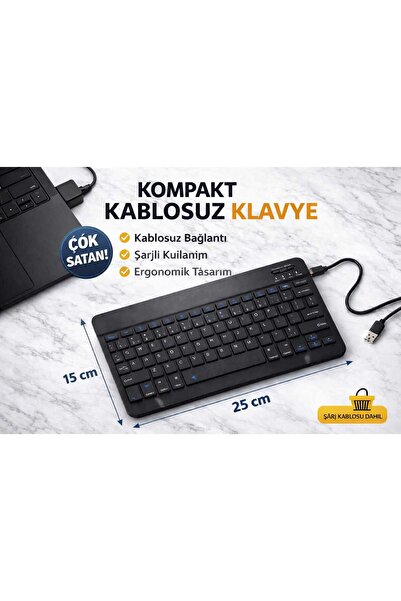 TEKNOAS İLETİŞİM Kablosuz Bluetooth Mini Klavye – Türkçe Q Klavye – Tablet Te...