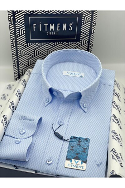 Fitmens Slim Fit Uzun Kol Baklava Desen Kol Nakışlı Yaka Düğmeli Hediye Kutul...