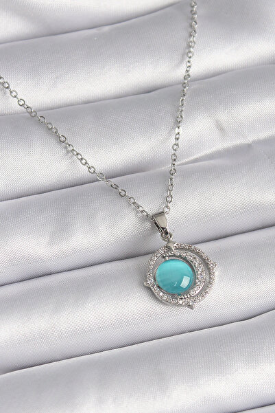 shopwave 316L الصلب الفضة اللون الأزرق بيرليسسينت نموذج الهلال قلادة المرأة