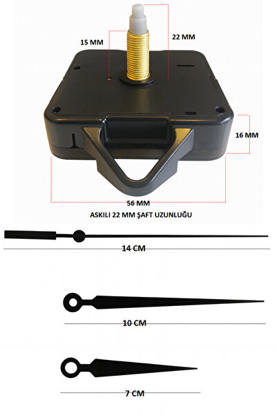 EXİZ TİCARET 22 Mm Uzun Şaft Sessiz Duvar Saati Mekanizması Askılı 1 Adet