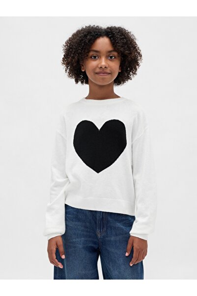 GAP Kız Çocuk Beyaz Cashsoft Intarsia Crew Kazak