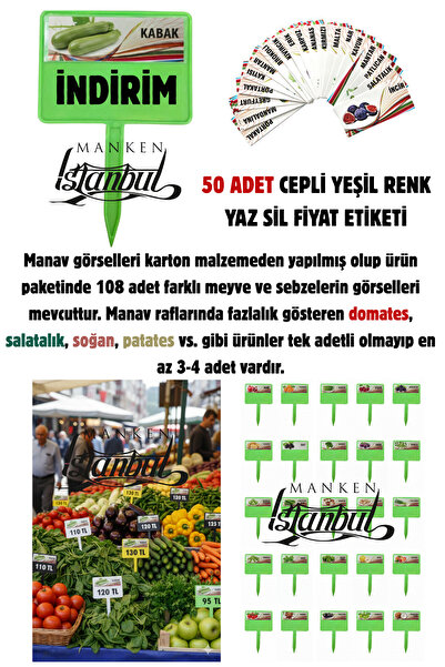 Manken İstanbul 50 Adet Cepli Saplanabilir Manav Etiketi Market Etiketi Pazar...